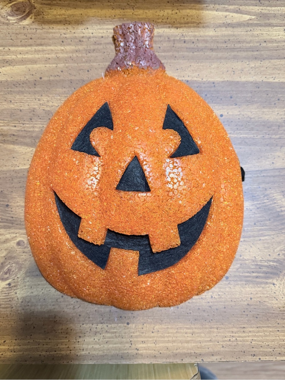 Vintage melted plastic popcorn jack o lantern mask wall hanging